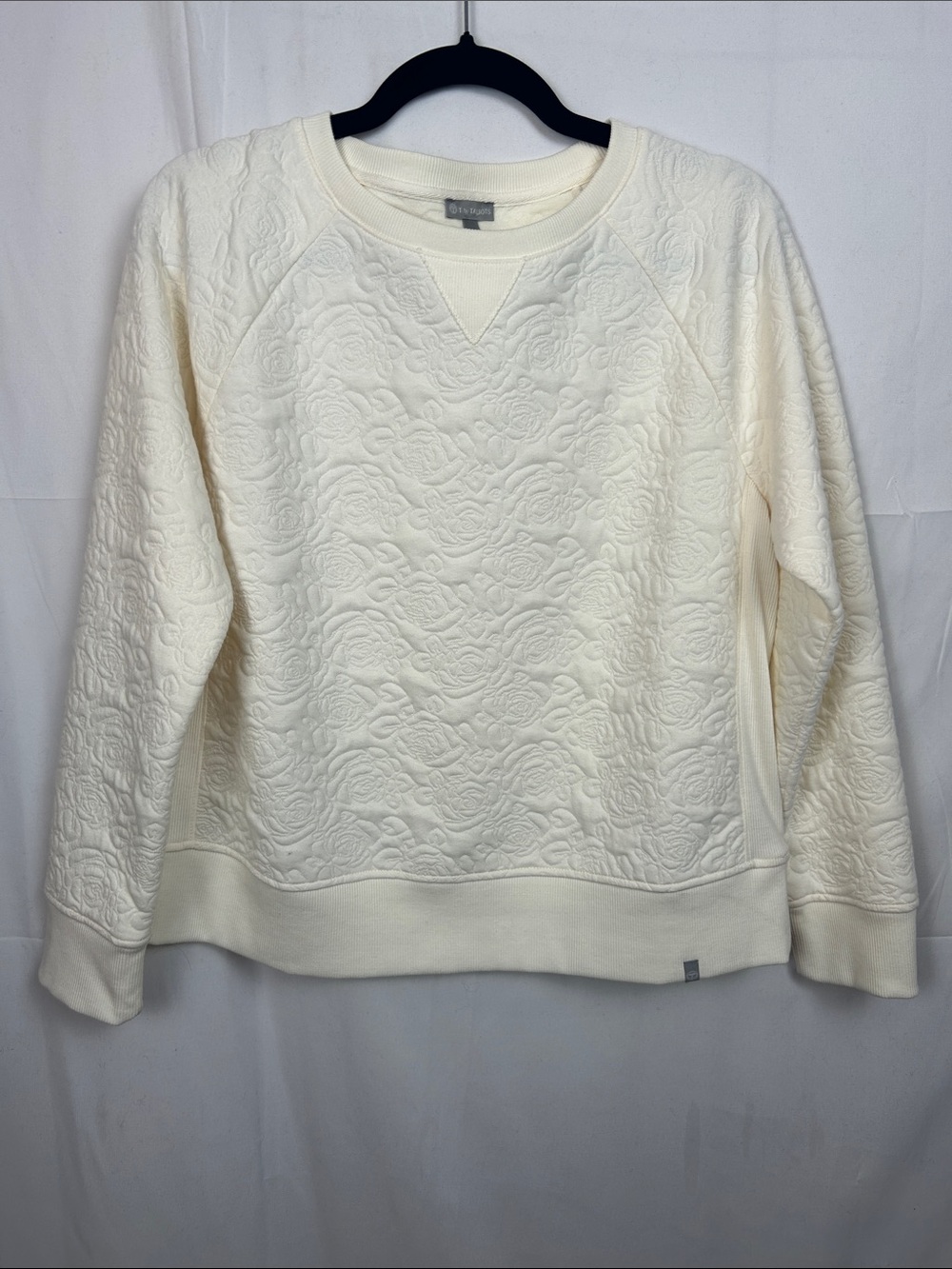 T by Talbots Ivory Quilted Rose Crewneck Sweatshirt